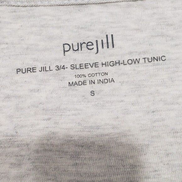 purejill Woman's 3/4 Sleeve 100% Cotton High-Low Tunic Grey Blouse, Size Small - Picture 3 of 8
